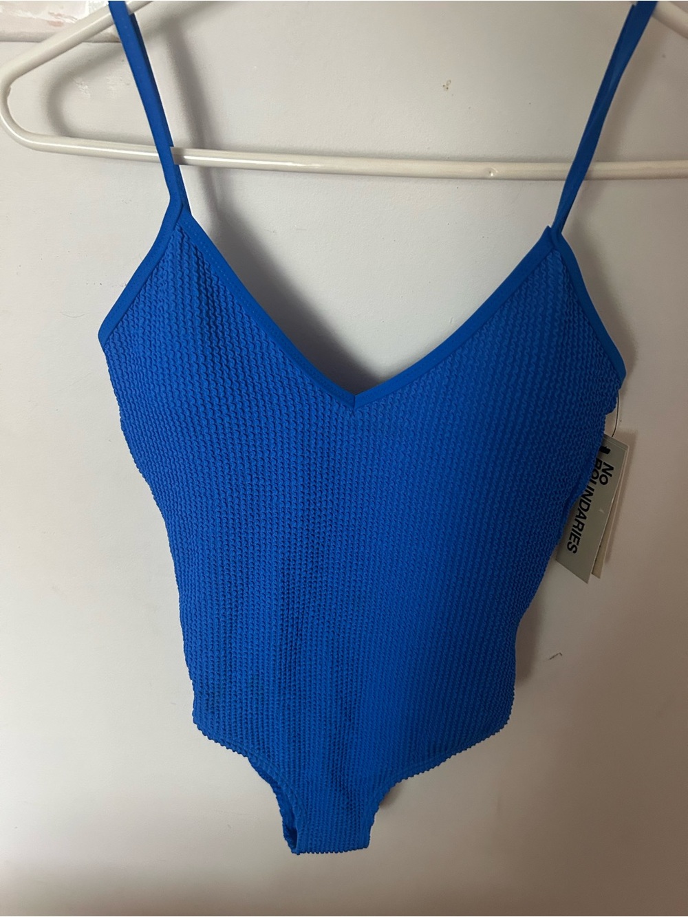 No Boundaries Royal Blue Textured V‑Neck One‑Piece Swimsuit